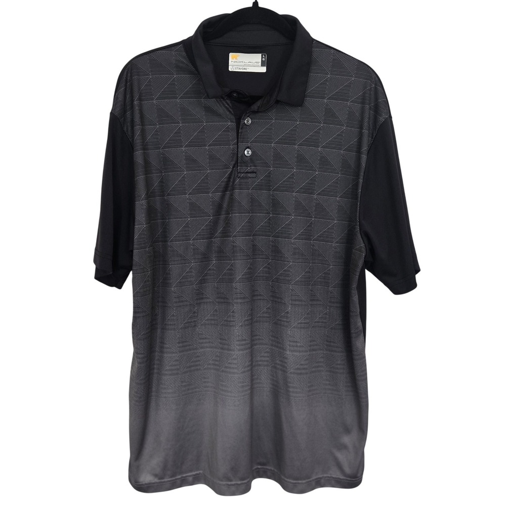 Nicklaus Golf Polo Mens L Black Ombre Geometric StayDri Performance Short Sleeve